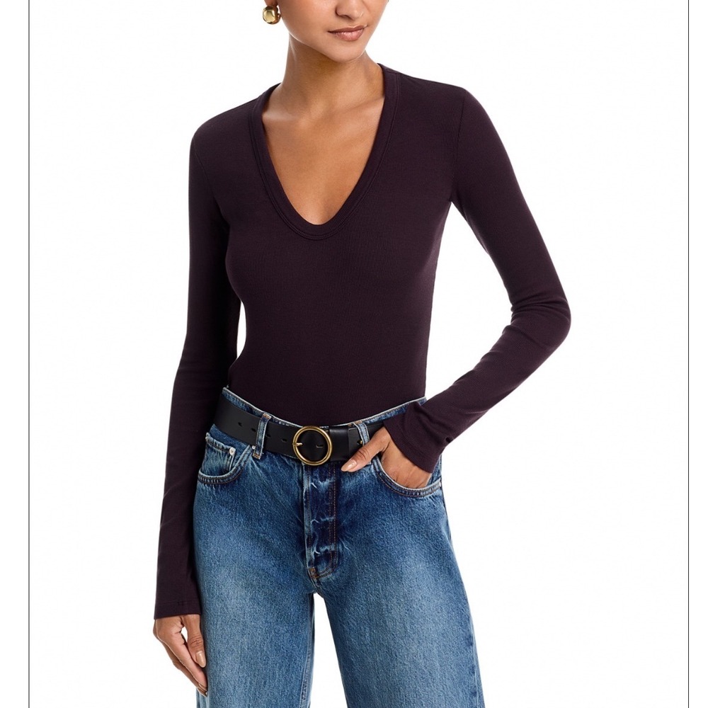 Cotton Citizen Verona U Neck Tee Eggplant Purple Long Sleeve Ribbed Top Small